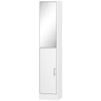 kleankin Mobile Colonna Bagno in Legno a 5 Ripiani con Anta a Specchio Apribile, 32x28x162 cm, Bianco(m-12)