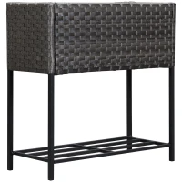Outsunny Hochbeet, Blumenkasten, tiefe Ablage, Metallrahmen/Polyrattan, 70 x 30 x 70 cm, Dunkelbraun(m-11)