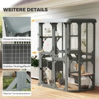 PawHut Katzengehege Outdoor begehbar Holz Katzenhaus mit 4 Plattformen wasserabweisend Oxford-Dach 2-3 Katze bis 8 kg(m-7)