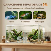 PawHut Aquário de Vidro 51 L com Tapete Protetor para Peixes, Camarões e Tartarugas – Transparente(m-6)