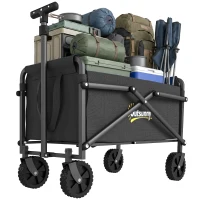 Outsunny Bollerwagen Faltbar Handwagen 360° Gartenwagen mit verstellbarem Griff Strandwagen bis 60 kg für Sport Einkauf Schwarz(m-12)