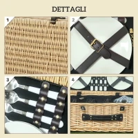 Outsunny Cesta da Pic Nic per 4 Persone con Area Frigo e Accessori, in Vimini, 54x34x20 cm, color Legno(m-6)