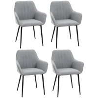 HOMCOM 4er Set Esszimmerstühle Essstühle Polsterstuhl mit atmungsaktivem Leinenbezug Wohnzimmerstuhl Sessel Küchenstuhl mit Rückenlehne Armlehne Leinen Hellgrau 59,5 x 56,5 x 81 cm(m-11)