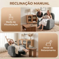 HOMCOM Poltrona Relax Reclinável 3 em 1 com Função de Baloiço Rotação 360° Suporte para Telemóvel Assento Amplo Cinzento(m-5)