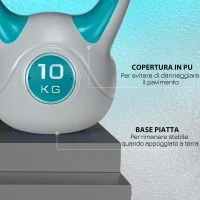 SPORTNOW Kettlebell 10kg Peso Russo com Revestimento de PU e Enchimento de Areia para Treinamento 22x16x26cm Azul e Cinza(m-6)