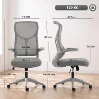 HOMCOM Sedia da Ufficio Ergonomica Girevole con Braccioli Ribaltabili, Dondolo e Altezza Regolabile, Grigio(m-3)