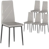 HOMCOM, Set de 6 Scaune, cu Spătar Înalt, din Piele Ecologică și Oțel, 41x50x97 cm, Gri(m-11)