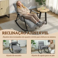 HOMCOM Poltrona Baloiço com Encosto e Apoia-Pés Ajustáveis 105° Estofada em Linho com Bolso Lateral e Estrutura de Metal Preto e Branco(m-6)