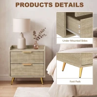 HOMCOM Bedside Table with 2 Drawers, Side End Table with Metal Legs for Bedroom, Living Room, Natural Wood Finish(m-6)