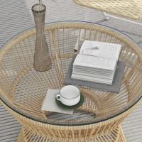 Outsunny Outdoor-Beistelltisch Gartentisch Rattan-Beistelltisch, Glasplatte, PE-Rattan, 60 cm x 60 cm x 50 cm, Natur(m-8)