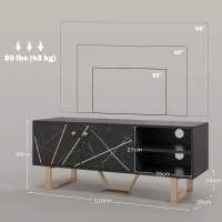 HOMCOM Móvel de TV com Prateleira Ajustável e Efeito Mármore Móvel de TV para Sala de Estar para Televisores de 50 Polegadas 110x35x45 cm Preto e Dourado(m-3)