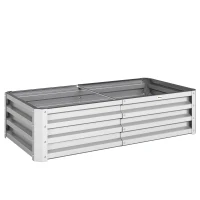 Outsunny Caixa de Plantio de Aço Galvanizado para Cultivar Plantas Flores Floreira Exterior Retangular com Fundo Aberto 120x60x30,5 cm Prata(m-1)