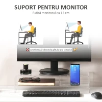 HOMCOM Suport Monitor PC max 24" cu 2 Rafturi Deschise, din Acril Transparent, 50.8x19x12 cm(m-4)
