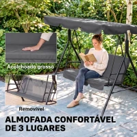 Outsunny Baloiço de Jardim de 3 Lugares com Almofada Toldo Ajustável e Estrutura de Aço para Balcão Terraço 172x110x153 cm Cinza(m-7)