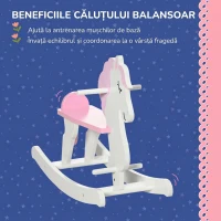HOMCOM Cal Balansoar pentru Copii 1-3 Ani, din Lemn, 68 x 27 x 51,5 cm, Roz/alb(m-5)