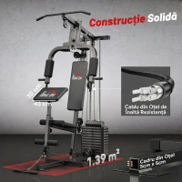 HOMCOM Stație de Fitness cu Șezut și Spătar Căptușite, din Oțel și PU, 135x103x210 cm, Negru(m-6)