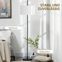 HOMCOM Stehlampe mit Fußschalter, Bodenlampe mit Stoffschirm, Stahl, Schwarz(m-7)