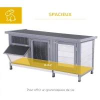 PawHut Clapier sur pied avec toit bitumé ouvrant 2 portes verrouillables dim. 112L x 50l x 54H cm gris et noir(m-4)