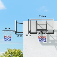 SPORTNOW Coș de baschet de perete pentru exterior 110x90 cm, panou de baschet, inel din oțel, cerc rezistent Ø45 cm și plasă, negru(m-3)
