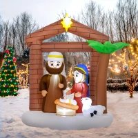 Outsunny Presépio Insuflável de Natal Decoração Insuflável Natalícia com Luzes LED e Insuflador para Exterior 150x90x185 cm Multicor(m-10)