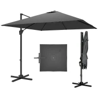HOMCOM Chapéu de Sol de Jardim 245x245x248cm Chapéu de Sol Excêntrico com Rotação 360° Inclinação de 5 Níveis com Manivela e Ventilação para Pátio Terraço Cinza(m-12)