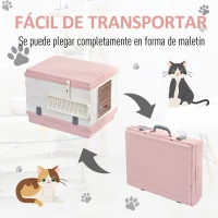 PawHut Caja de Arena para Gatos Plegable Arenero Portátil Aseo Quita Mal Olor con Manija Puerta Orificio de Ventilación Bandeja Material ABS 54x43x42 cm Blanco y Rosa(m-5)
