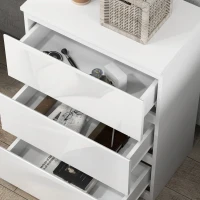HOMCOM Cómoda com 3 Gavetas de Madeira Cómoda de Dormitório Cómoda Branca Estilo Moderno 55x34x75 cm Branco Brilhante(m-8)