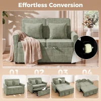 HOMCOM 2 Seater Sofa Bed 3-in-1 Convertible Chenille Pull Out Sleeper Sofa with 5-Position Adjustable Backrest, Light Green(m-4)