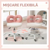 HOMCOM Scaun rotativ cu înălțime reglabilă, cu spătar curbat, din material Teddy, 50x50x63-77 cm, alb și roz(m-7)