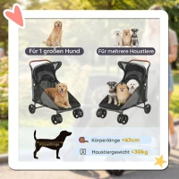 PawHut Hundewagen Faltbar Hundebuggy für große Hunde bis 30 kg mit 360°Drehrädern Netzfenster Kissen Verstellbarer Griff Grau(m-4)
