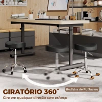 HOMCOM Banco Giratório com Rodas e Altura Ajustável em Pele Sintética com Assento Acolchoado para Spa, Escritório e Estúdio de Tatuagens Preto(m-6)