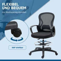 Vinsetto Bürostuhl, Zeichenstuhl mit Fußstütze, höhenverstellbar, 5 Rollen, Schwarz(m-7)