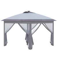 Outsunny 3,3 x 3,3 m Faltpavillon mit LED-Beleuchtung, Meshvorhänge, Tragetasche, Grau(m-1)