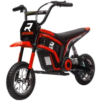 HOMCOM Elektro-Motorrad für Kinder, 24V Kindermotorrad mit Hupe, Leuchte, mit Drehgriff-Gashebel, 8-16 km/h, 8-12 Jahre, Rot(m-11)