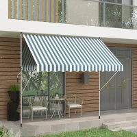 Outsunny Klemmarmmarkise mit Faltarm Höhenverstellbar Wetterbeständig 300 cm × 150 cm x 280 cm Grün+ weiß(m-13)