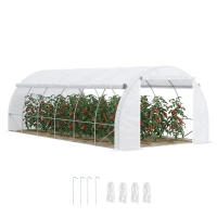Outsunny Estufa Tipo Túnel de Jardim 6x3x2m com Porta Enrolável 12 Janelas Cobertura de PE 140g/m² e Metal Galvanizado para Cultivos de Plantas Verduras Branco(m-1)