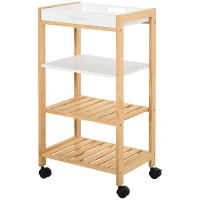 HOMCOM Küchenwagen, Küchenrollwagen, Servierwagen mit Ablage, Abnehmbares Tablett Kiefer Weiß+Natur 40 x 30 x 76 cm(m-10)