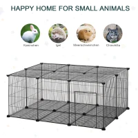 PawHut Kleintiergehege kleintierkäfig Freigehege DIY Metall Kleintiere Multi-Winkel-Verbindungen Anti-Rutsch-Matte öffenbar 22 Platten Schwarz 105 x 70 x 45 cm(m-6)