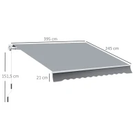 Outsunny Toldo Manual Retrátil 395x245 cm Toldo para Varanda com Manivela Anti-UV Estrutura de Alumínio para Jardim Janelas Cinzento(m-3)