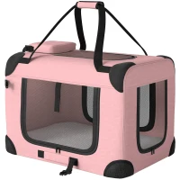 PawHut Transportín para Perros Plegable 60x41,5x41 cm con Ventanas de Malla Cojín Suave y 2 Asas para Mini Perros y Gatos Rosa(m-11)
