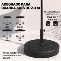 Outsunny Base para Chapéu de Sol de PE Redonda Apto para Mastros de 38mm/48mm Preenchível com Areia 35kg e Água 25L Ø56x30,5cm Preto(m-4)