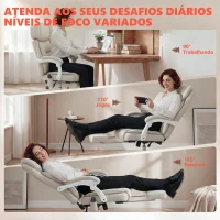 HOMCOM Cadeira de Escritório Reclinável com Massagem Vibratória de 6 Pontos Aquecimento Lombar Apoio de Cabeça Ajustável Apoio para os Pés Creme(m-8)