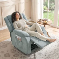 HOMCOM Cadeirão Relax Reclinável Elétrico em Tecido Efeito Linho com Molas, Apoio para os Pés, Telecomando, USB e 2 Bolsos Laterais Verde(m-2)