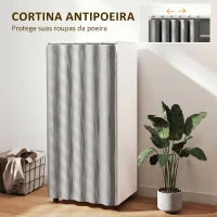 HOMCOM Roupeiro com Rodas, Cortina, Barra de Pendurar e 2 Compartimentos para Quarto 60x40x128 cm Branco(m-5)