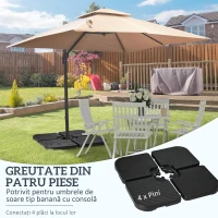 Bază Outsunny pentru Umbrelă Set 4 Bucăți Stivuibile cu Mânere Integrate, în HDPE, 100x100x8 cm, Negru(m-4)