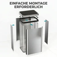 HOMCOM Sensor Mülleimer 50L Edelstahl Automatischer Mülleimer mit Soft-Close-Deckel Bewegungssensor 35,5 x 26 x 67 cm Silber(m-5)