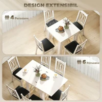 HOMCOM Masă de Dining Extensibilă pentru 4-6 Persoane din PAL și Oțel, 140 x 80 x 77,5 cm, Alb cu Efect de Lemn(m-4)
