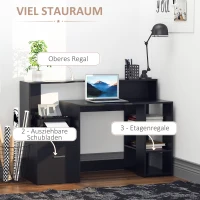 HOMCOM Schreibtisch mit Regal Computertisch Bürotisch mit Tischplatte für Drucker Schublade MDF Metall Schwarz 137 x 55 x 92 cm(m-5)