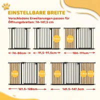PawHut Türschutzgitter Treppenschutzgitter mit 17,5/20,3/30,5 cm Verlängerung Türgitter ohne Bohren mit Auto-Close für Breiten 74-147,5 cm Beidseitig Schwenkbar Metall Schwarz(m-4)