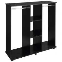 HOMCOM Armoire penderie Meuble de Rangement Mobile 6 roulettes 120L x 40l x 128H cm en bois Noir(m-12)